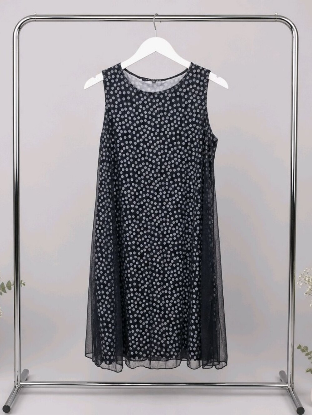 Nik & Nash Sleeveless Black Polka Dot Chiffon A-Line Dress Sz Medium